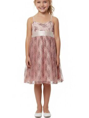 Vintage C.W. Designs Girls M Pink Black Lace Slip Dress Formal Party Bow USA NEW